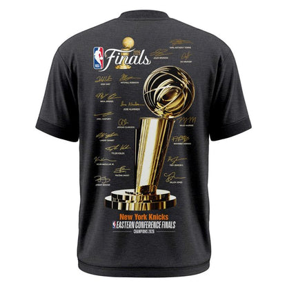 2026 Exclusive New York Knicks Eastern Conference Champions Locker Room Team Signatures Print Tee. | RQ21