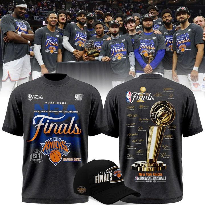 2026 Exclusive New York Knicks Eastern Conference Champions Locker Room Team Signatures Print Tee. | RQ21