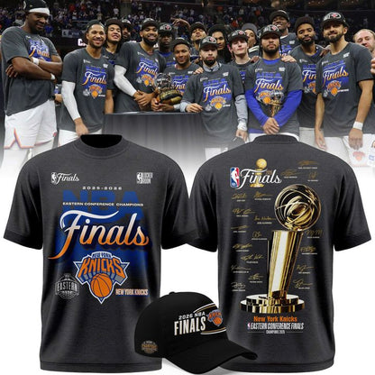 2026 Exclusive New York Knicks Eastern Conference Champions Locker Room Team Signatures Print Tee. | RQ21