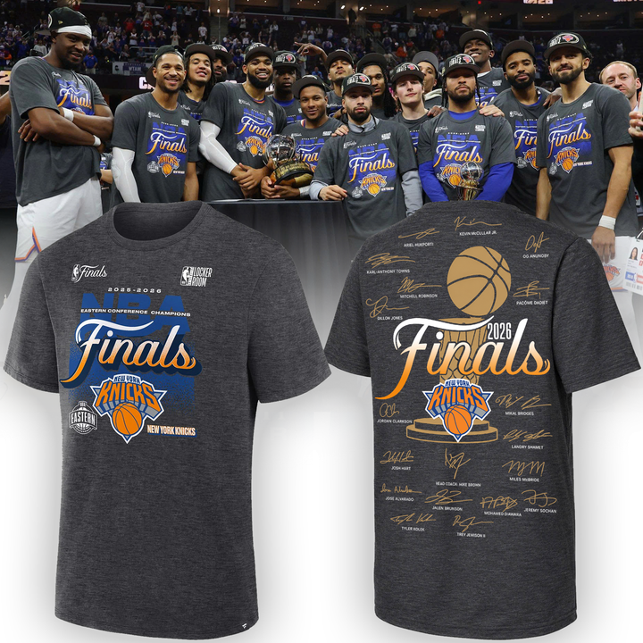 2026 Exclusive New York Knicks Eastern Conference Champions Locker Room Team Signatures Print Tee | DM66