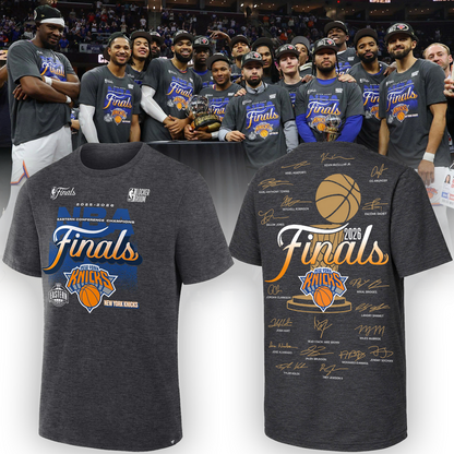 2026 Exclusive New York Knicks Eastern Conference Champions Locker Room Team Signatures Print Tee | DM66
