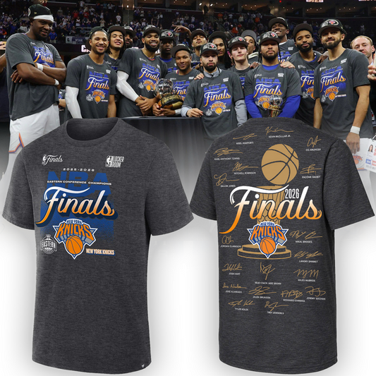 2026 Exclusive New York Knicks Eastern Conference Champions Locker Room Team Signatures Print Tee | DM66