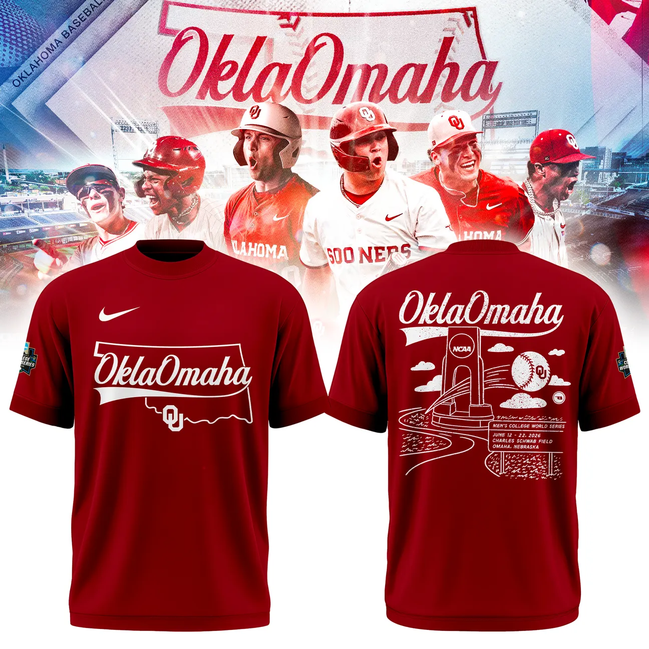 Oklahoma Baseball "OklaOmaha" T-shirt - Red | BE31
