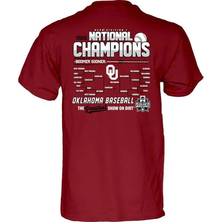 Unisex Blue 84 Crimson Oklahoma Sooners 2026 NCAA Baseball Men's College World Series Champions Bracket T-Shirt