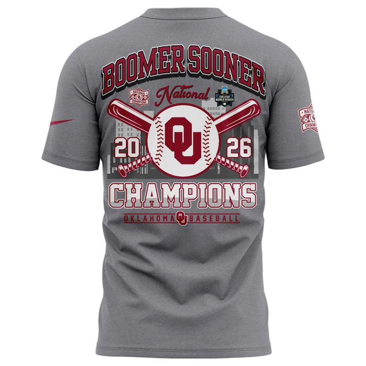 Men's Champion Grey Oklahoma Sooners 2026 NCAA Baseball Men's College World Series Champions Locker Room T-Shirt