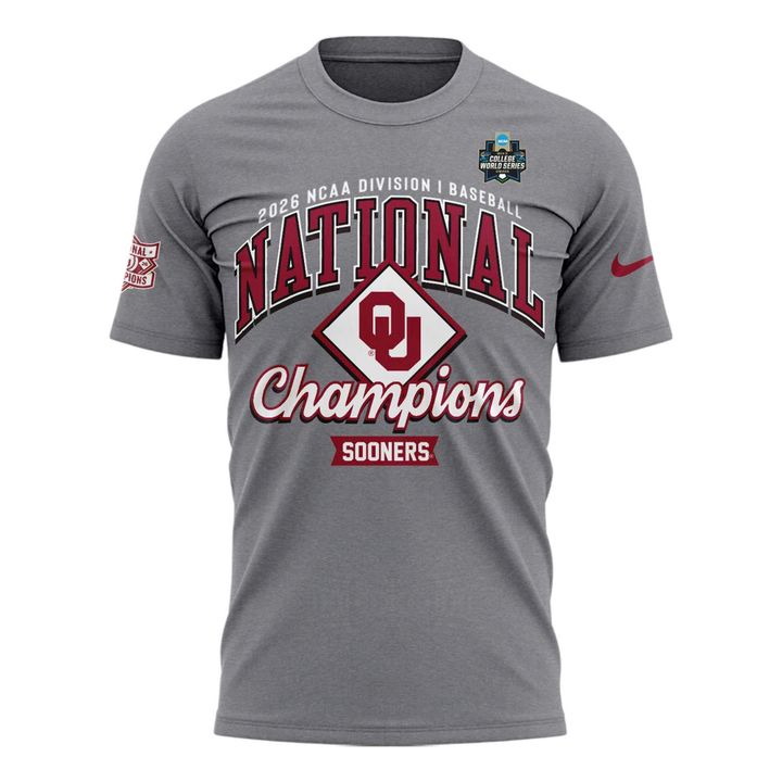 Men's Champion Grey Oklahoma Sooners 2026 NCAA Baseball Men's College World Series Champions Locker Room T-Shirt