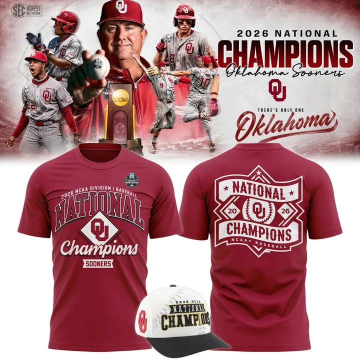 Men's Champion Red Oklahoma Sooners 2026 NCAA Baseball Men's College World Series Champions Locker Room T-Shirt