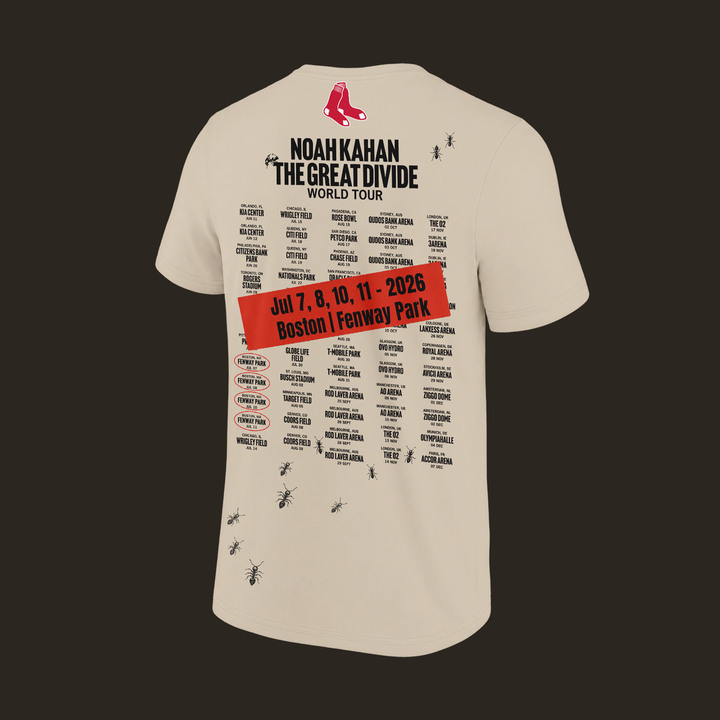 2026 Exclusive T-Shirt Signatures Print Noah Kahan x Boston Red Sox "THE GREAT DIVIDE WORLD TOUR" | DV60