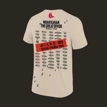2026 Exclusive T-Shirt Signatures Print Noah Kahan x Boston Red Sox "THE GREAT DIVIDE WORLD TOUR" | DV60